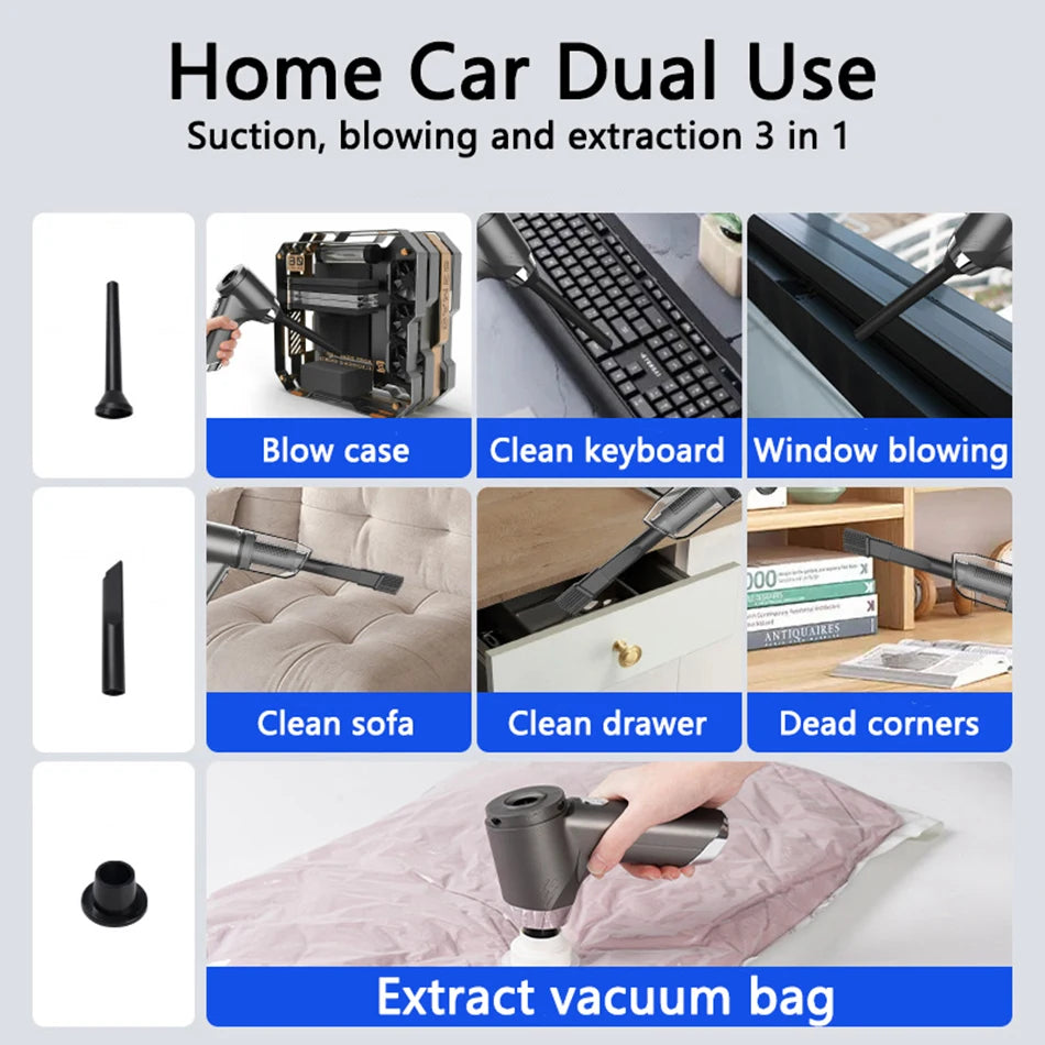 Portable Car Vacuum Cleaner - Powerful Handheld Cordless Cleaning Machine with Strong Suction for Car Electrical Appliances