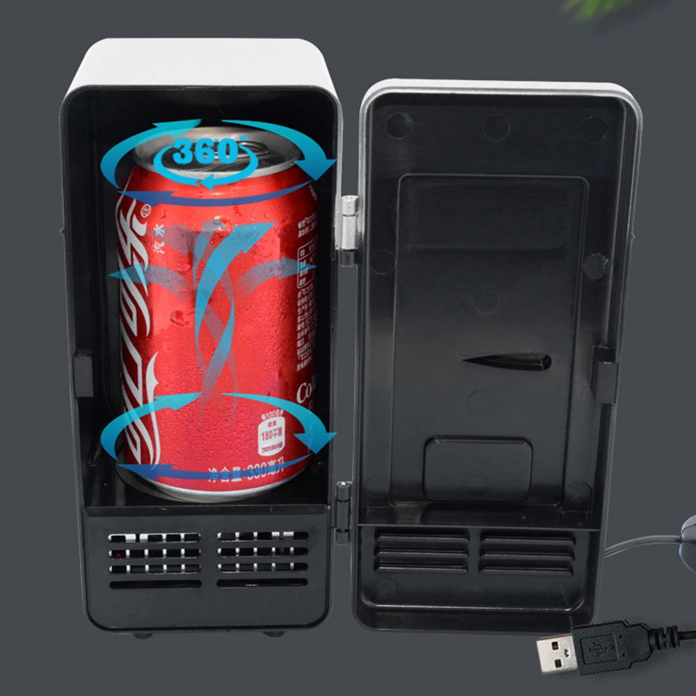 Mini USB Fridge Portable Cooler and Warmer for Beverage Cans - Black and Red