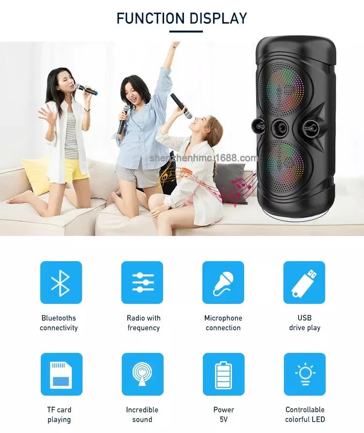 Double 4-Inch Bluetooth Speaker with Colorful Lights and MIC