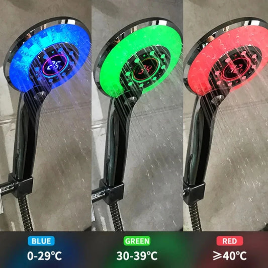 LED Shower Head with Digital Temperature Control and 3 Spraying Modes