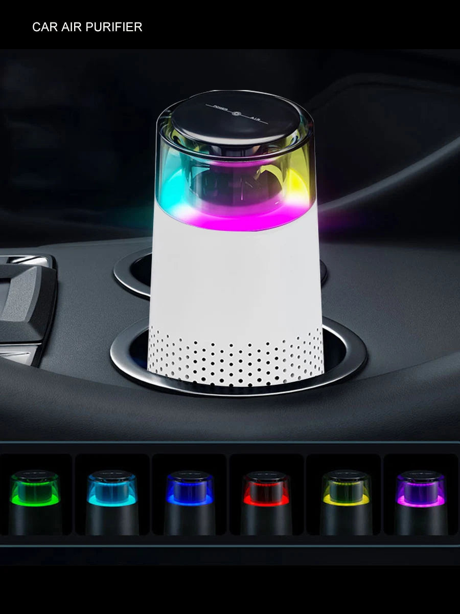 Negative Ion Air Purifier with HEPA Filter - Small USB Air Freshener with LED Lights for Cars and Home