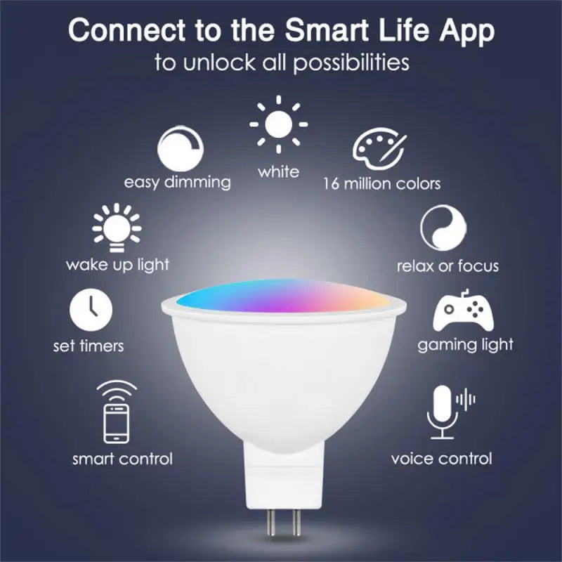 WiFi Smart Bulb MR 16 Tuya LED Lamps APP Control Dimmable 5W 400lm RGB+CW LED Color Change Lamp Voice Control Alexa Google Home