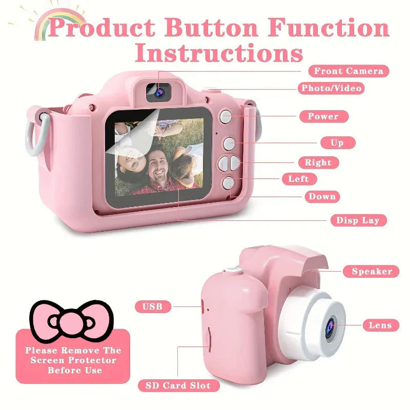 Children Kids Digital Camera with 32GB TF Card HD 1080P 2-Inch Cute Cat Camera - Built-in Game Educational Toy