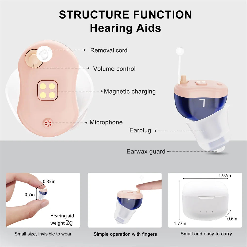 Rechargeable Digital Hearing Aids - Low Noise, Mini Wireless Sound Amplifier for Severe Hearing Loss