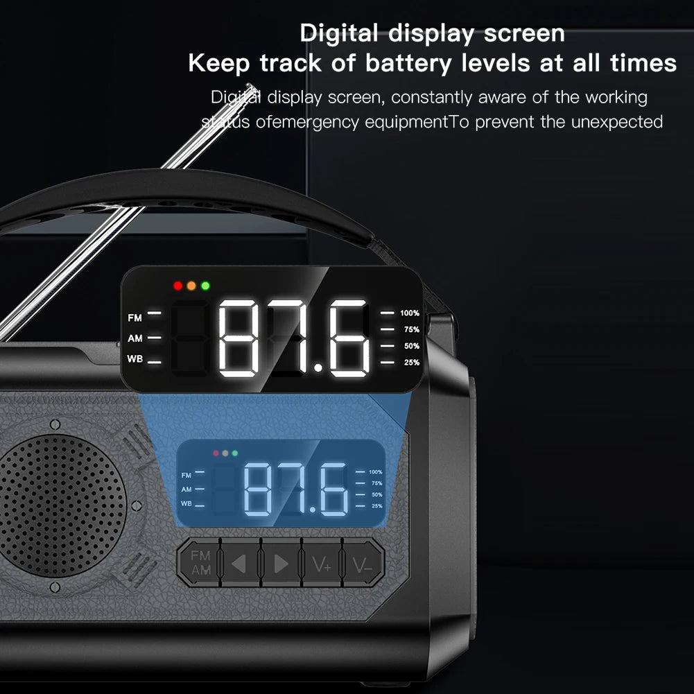 12000mAh AM/FM/NOAA Weather Radio with Dual Solar Panels - Emergency Radio with Flashlight, Reading Lamp, Power Bank, and SOS Alarm