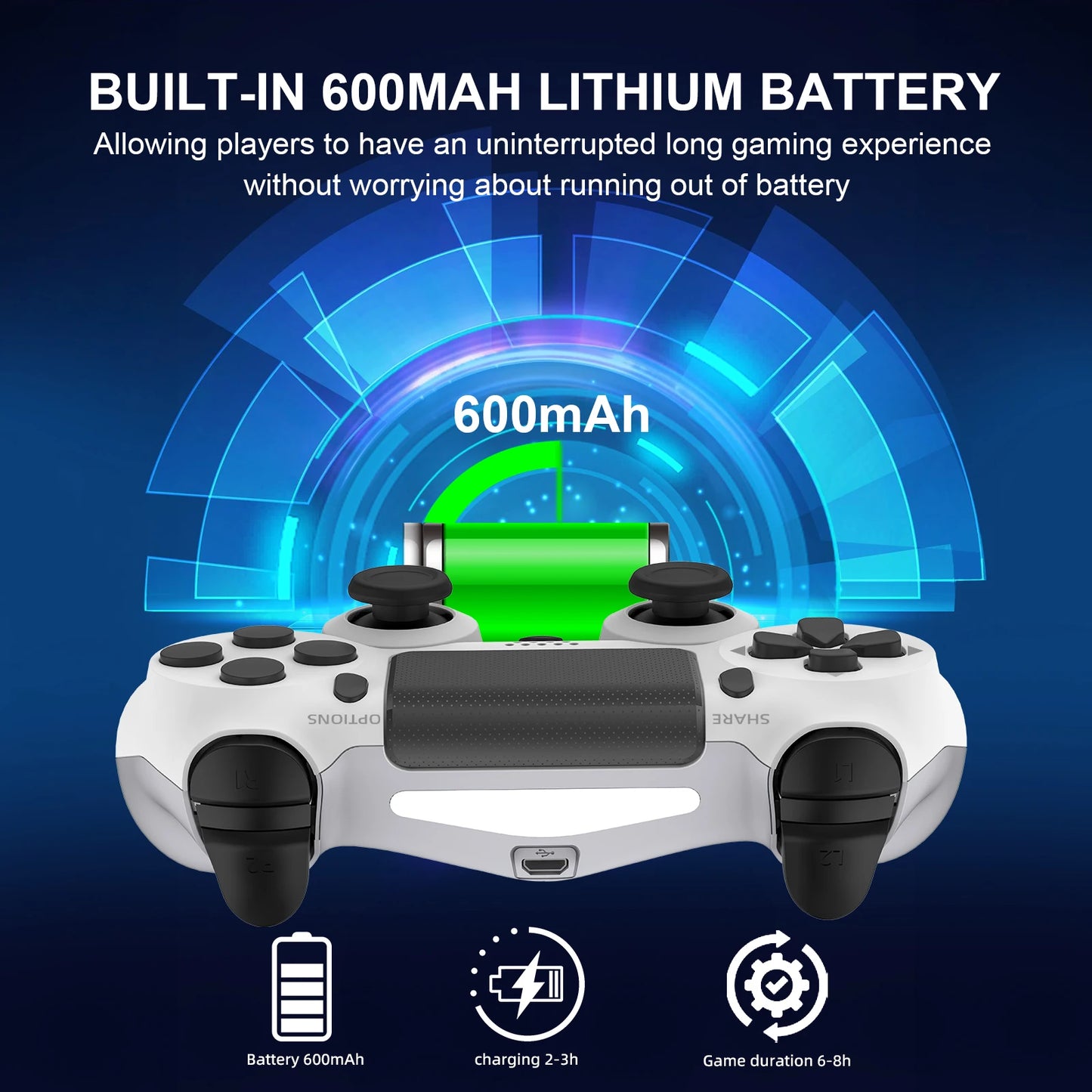 Wireless Bluetooth Gamepad - No Delay Controller for PS4, PS3, PC, Six-Axis Dual Vibration with Touchpad