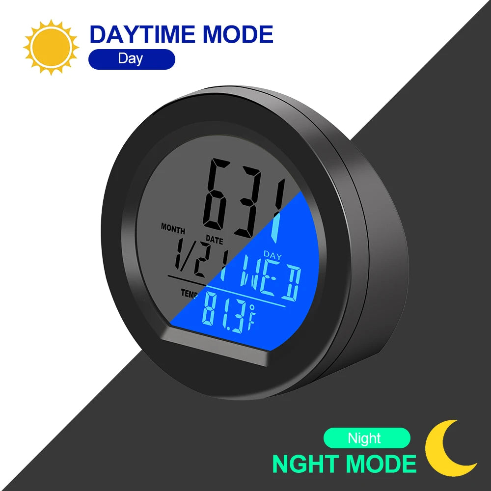 Solar Car Dashboard Thermometer and LED Digital Clock - Automotive Electronic Clock with Backlit Display and Luminous Car Accessories