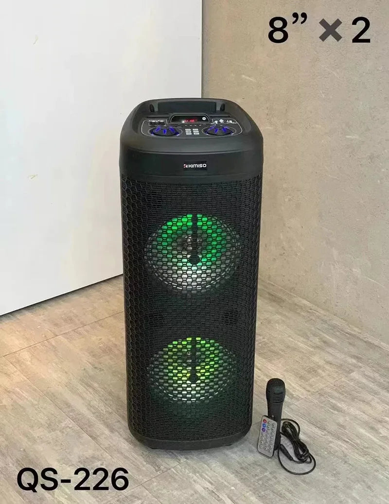 Double 8-Inch Bluetooth Speaker with LED Lights and Remote Control