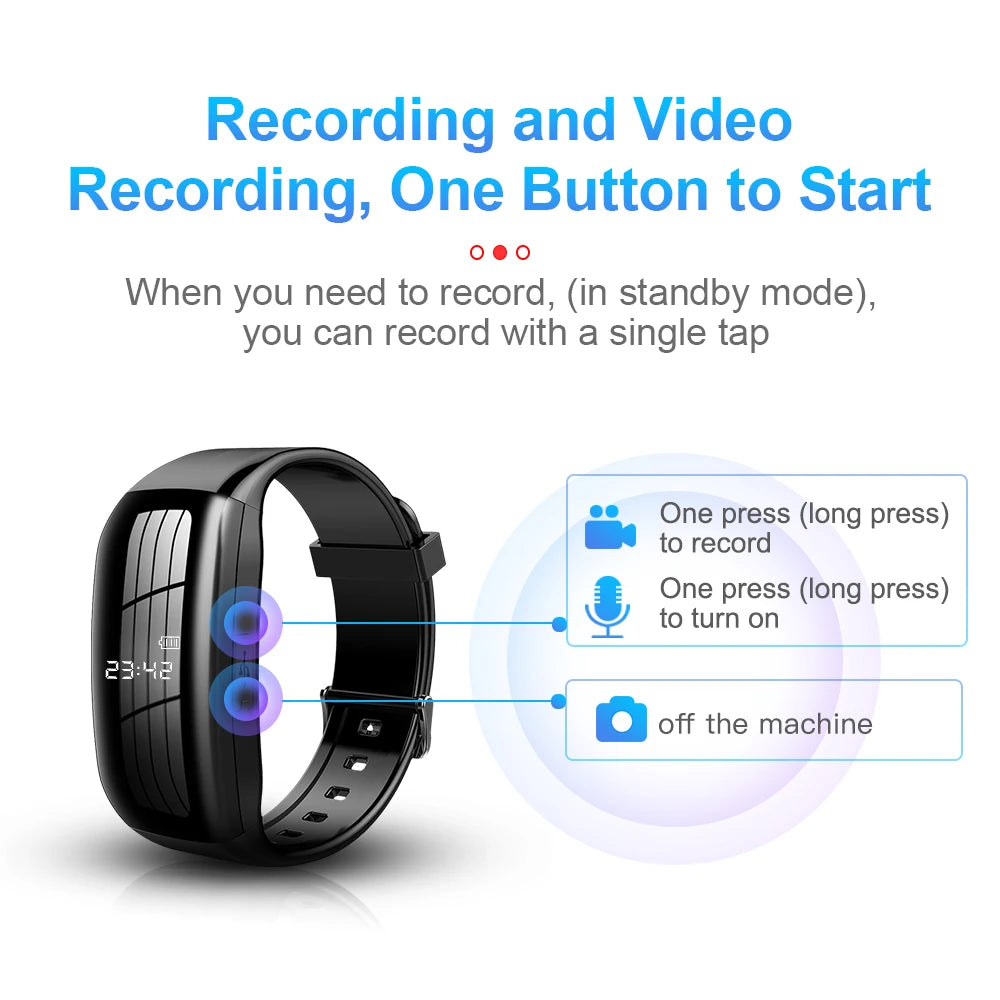 Smart Recording Wristband D5/D6 - Digital Audio Recorder with 8GB Memory, 1080P Camera, and Date-Time Display