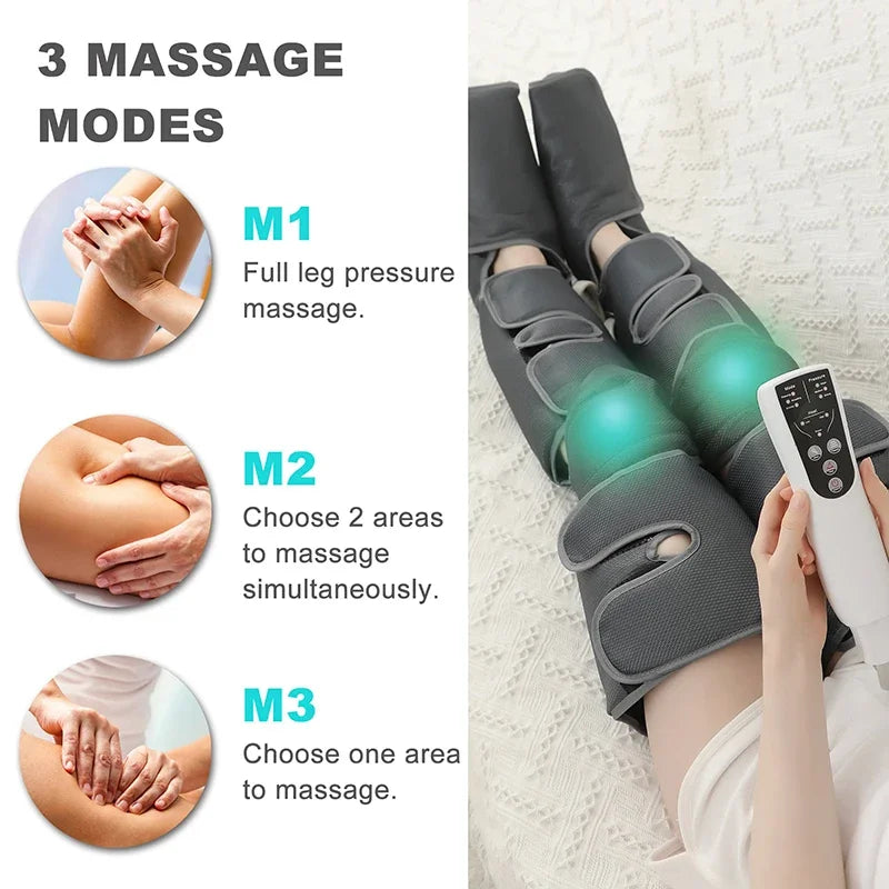 Leg Massager Air Compression for Circulation, Calf, Feet, Thigh Massage Muscle Pain Relief with Knee Heat and Lymphatic Support