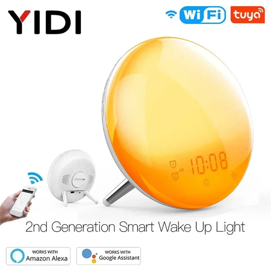 WiFi Smart Wake Up Light Workday Clock with Sunrise/Sunset Simulation, 4 Alarms, and Voice Control