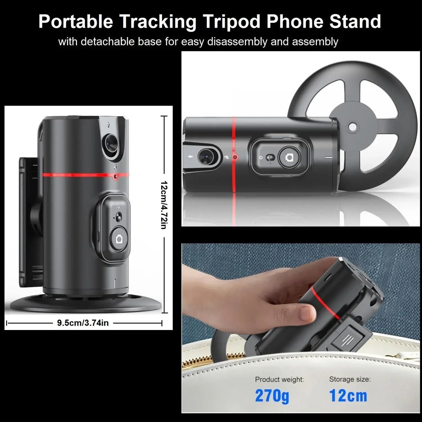 Auto Face Tracking Tripod with Remote - 360° Rotation Auto Tracking Phone Holder Smart Tracking Phone Stand Moving Tripod for iPhone Content Creator Essentials for Video Vlog Live Stream, No App Required