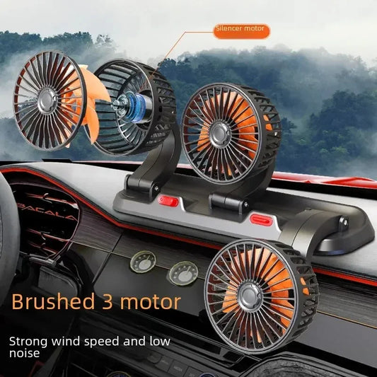 Powerful Car Fan Interface For Large Truck 24V/12V Small Bread Vans Car Cooling Fan 360° Adjustable Three-Head Car Fan Low Noise