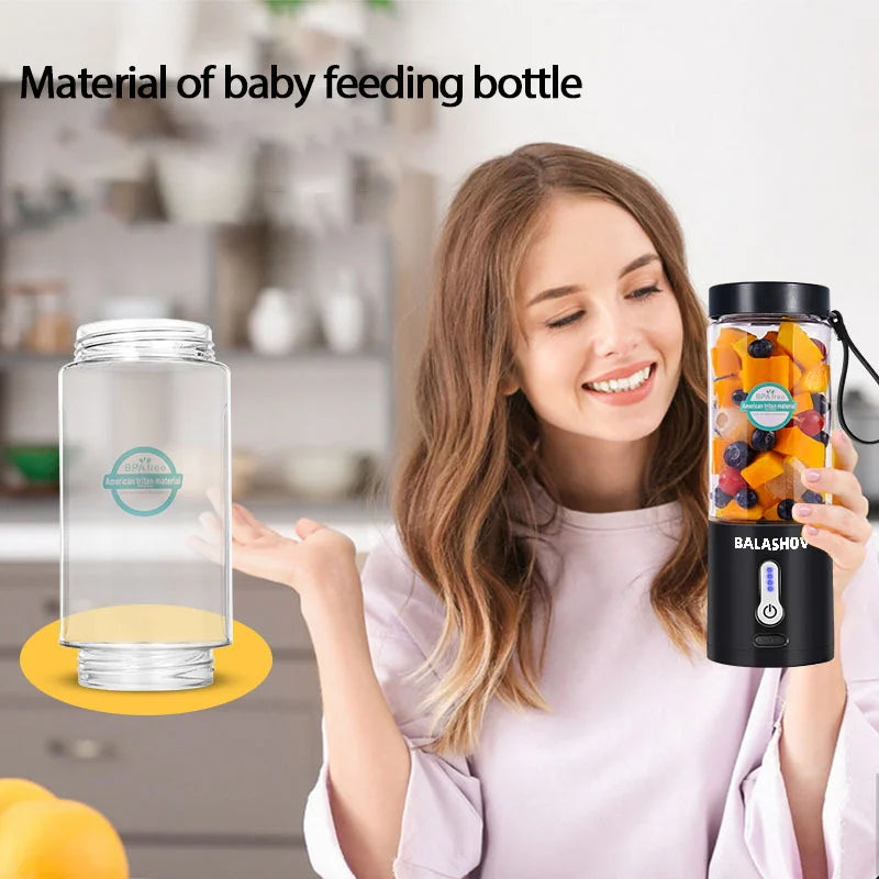 Portable Blender with 6 Blades, 530ML Capacity, and Type-C Rechargeable