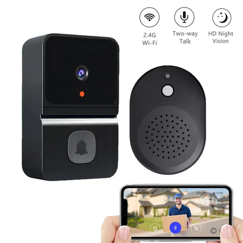 WiFi Video Doorbell with HD Camera, PIR Motion Detection, IR Alarm, Wireless Intercom for Smart Home Security