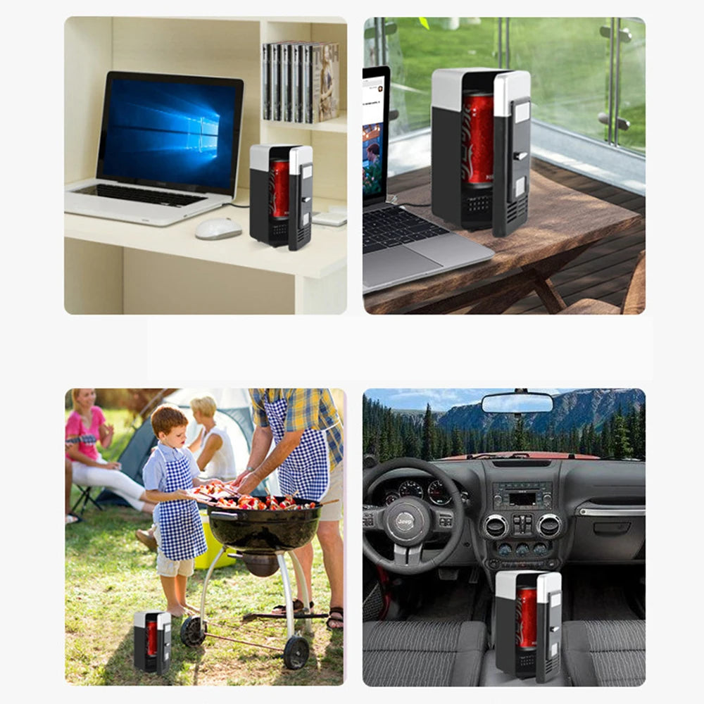 Mini USB Fridge Portable Cooler and Warmer for Beverage Cans - Black and Red