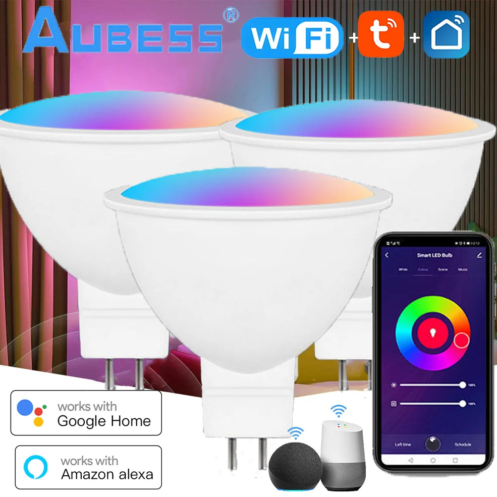 WiFi Smart Bulb MR 16 Tuya LED Lamps APP Control Dimmable 5W 400lm RGB+CW LED Color Change Lamp Voice Control Alexa Google Home