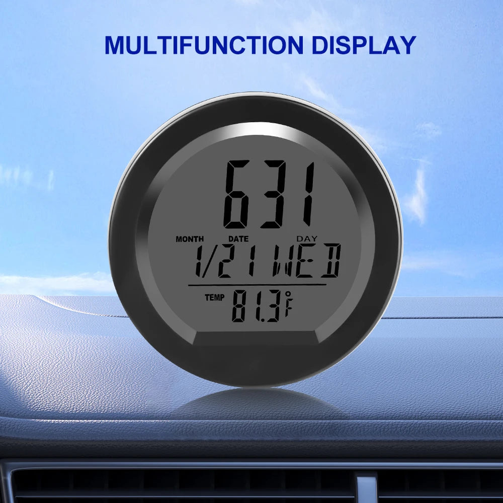 Solar Car Dashboard Thermometer and LED Digital Clock - Automotive Electronic Clock with Backlit Display and Luminous Car Accessories