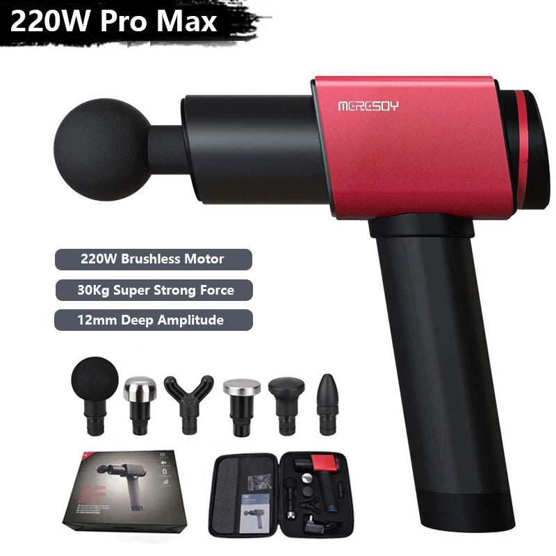 220W Professional Massage Gun Super Powerful Aluminum Alloy Material Deep Muscle Massager Brushless Motor For Training Home Gym