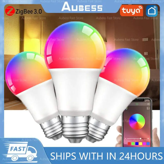 Tuya ZigBee Smart LED Bulbs RGB C+W White Dimmable Lamps Smart Life APP Control Light E27 Bulbs Voce Alexa Google Home