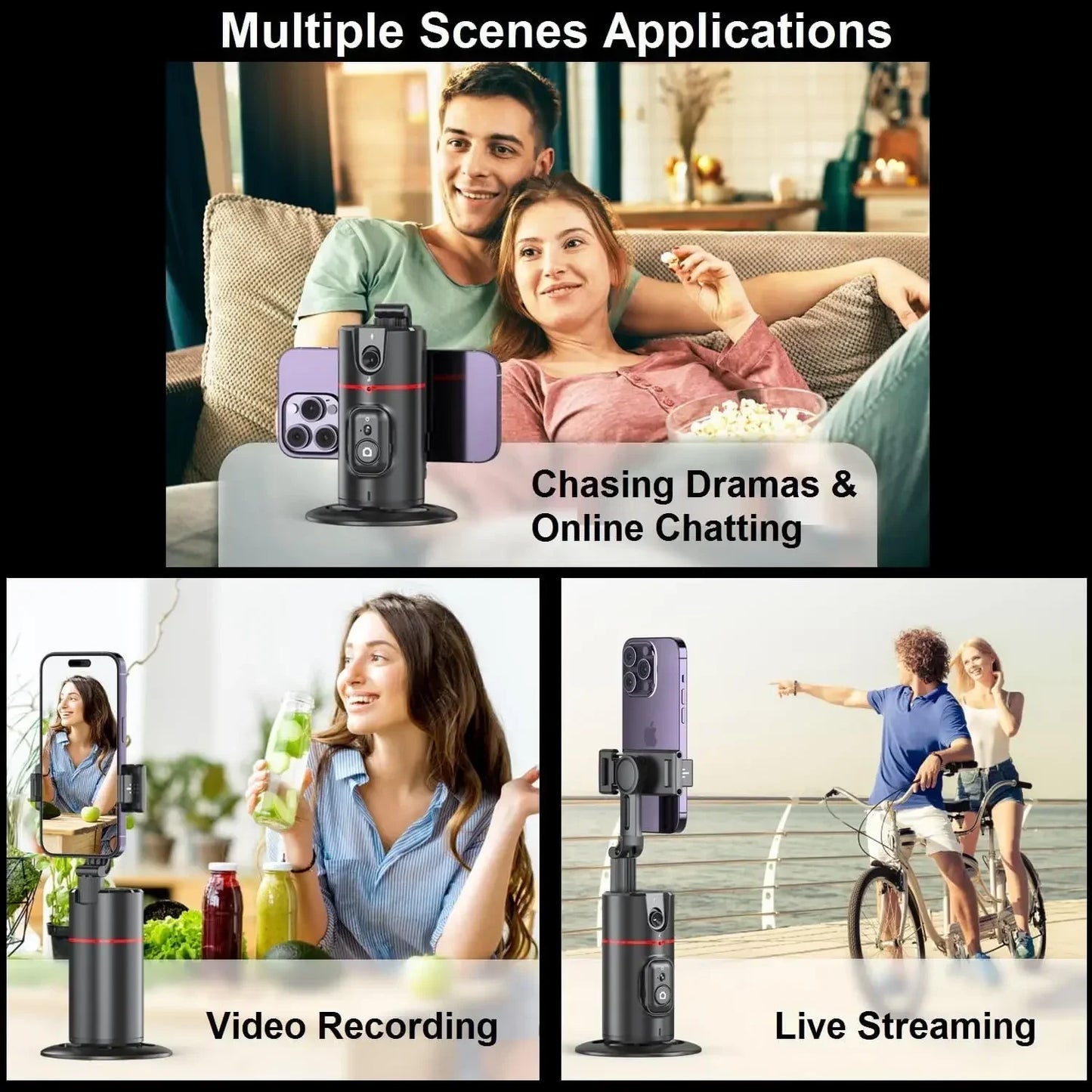 Auto Face Tracking Tripod with Remote - 360° Rotation Auto Tracking Phone Holder Smart Tracking Phone Stand Moving Tripod for iPhone Content Creator Essentials for Video Vlog Live Stream, No App Required