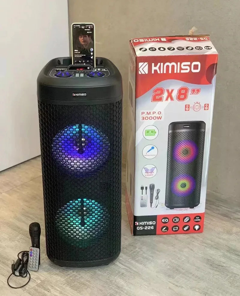 Double 8-Inch Bluetooth Speaker with LED Lights and Remote Control