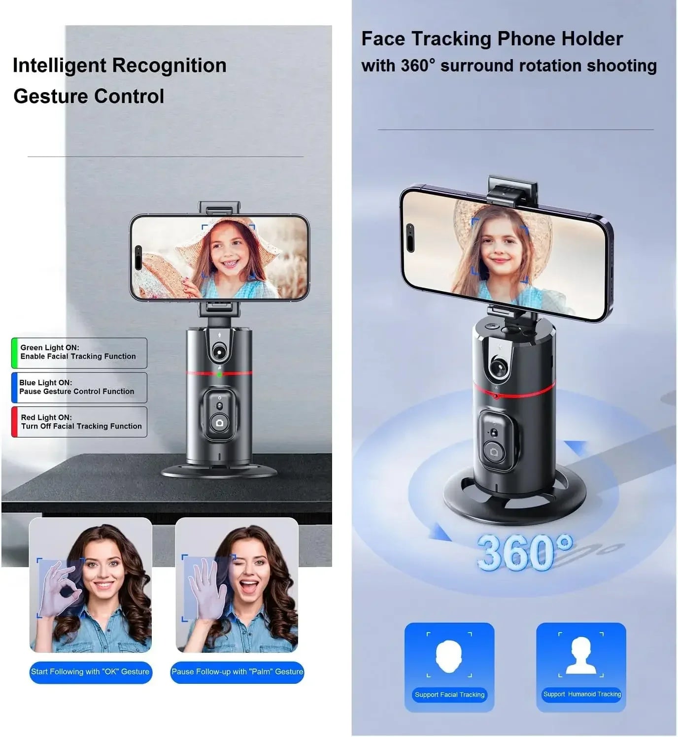 Auto Face Tracking Tripod with Remote - 360° Rotation Auto Tracking Phone Holder Smart Tracking Phone Stand Moving Tripod for iPhone Content Creator Essentials for Video Vlog Live Stream, No App Required