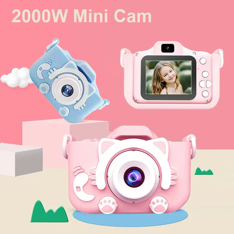 Children Kids Digital Camera with 32GB TF Card HD 1080P 2-Inch Cute Cat Camera - Built-in Game Educational Toy