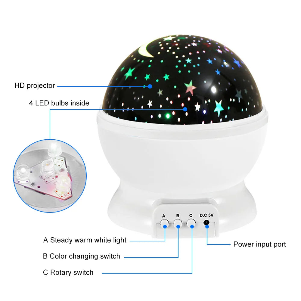 Starry Sky Projection Night Light - Rotating LED Sky Projector