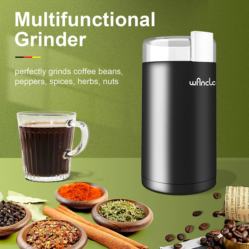 Electric Coffee Grinder with Stainless Steel Blades and Pure Copper Motor