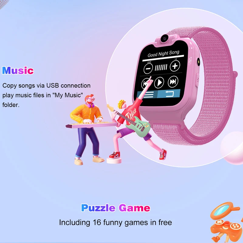 1.54inch Kids Smart Phone Watch with 16 Games, Rotatable Camera, and Nylon Strap