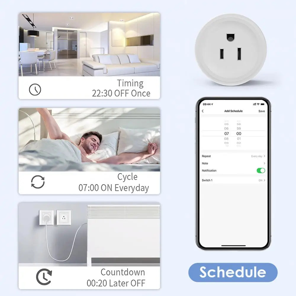 Tuya 10A Smart Plug - US WiFi Smart Socket for Voice Control with Smart Life APP, Alexa, and Google Home