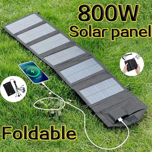 800W Foldable Solar Panel - Portable 6-Fold Solar Charger with USB 5V DC, Mobile Power Supply