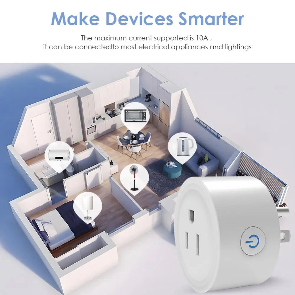 Tuya 10A Smart Plug - US WiFi Smart Socket for Voice Control with Smart Life APP, Alexa, and Google Home