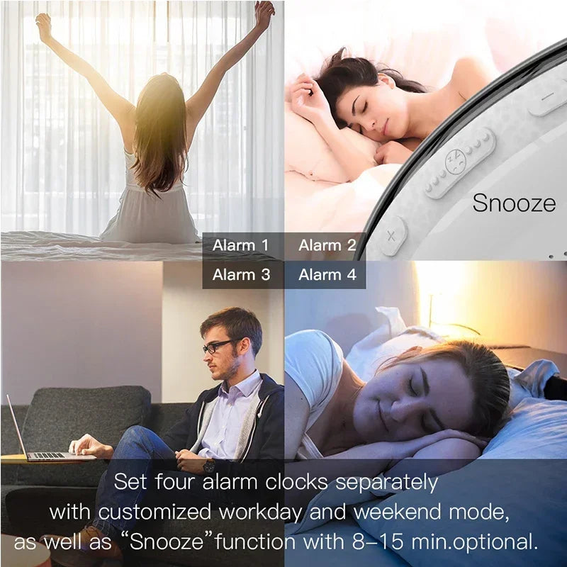 WiFi Smart Wake Up Light Workday Clock with Sunrise/Sunset Simulation, 4 Alarms, and Voice Control