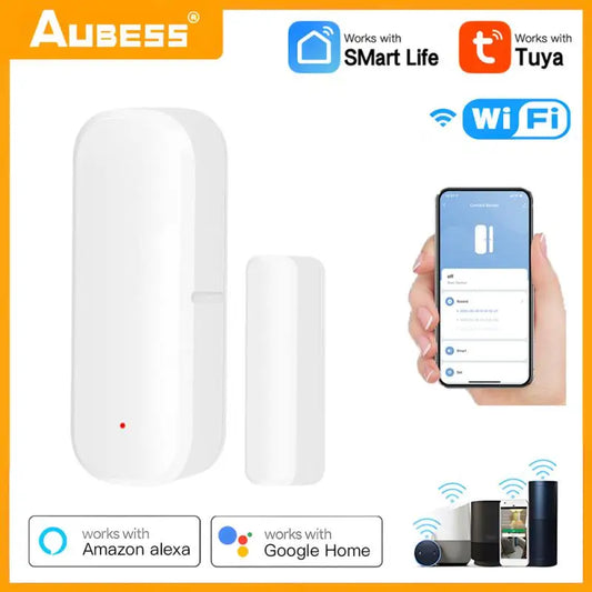 Tuya WiFi Smart Door Sensor - Wireless Magnetic Door and Window Open/Closed Detectors for Home Security, Compatible with Alexa & Google Home