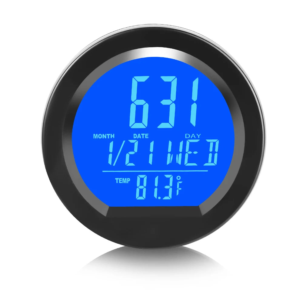 Solar Car Dashboard Thermometer and LED Digital Clock - Automotive Electronic Clock with Backlit Display and Luminous Car Accessories