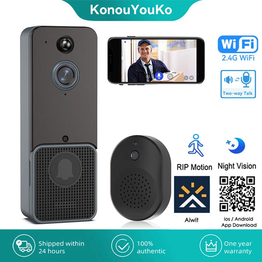 HD Video Doorbell Wireless with Night Vision and Two-Way Talk