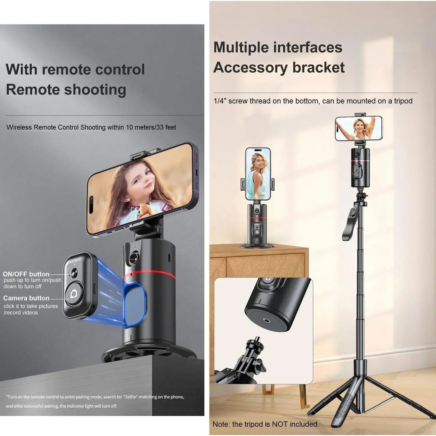 Auto Face Tracking Tripod with Remote - 360° Rotation Auto Tracking Phone Holder Smart Tracking Phone Stand Moving Tripod for iPhone Content Creator Essentials for Video Vlog Live Stream, No App Required