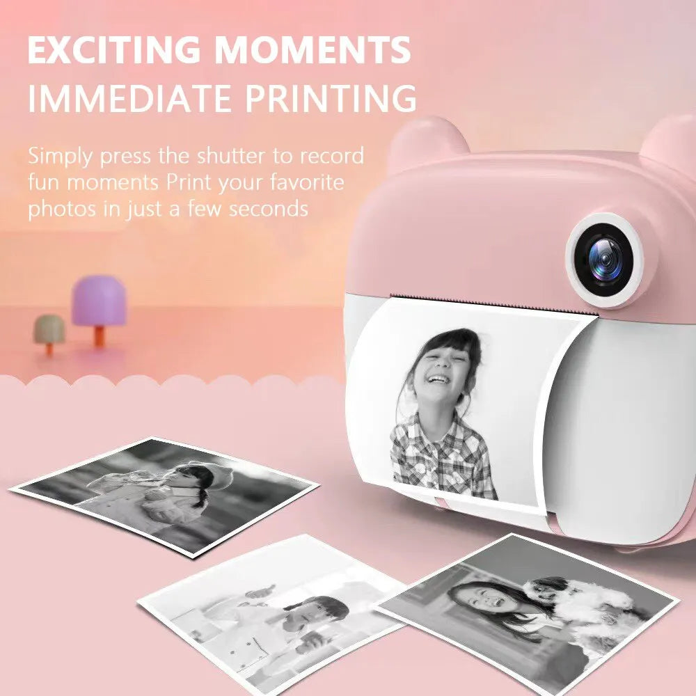 Children's Digital Instant Print Camera - Thermal Photo Printing, Video Recorder, 32GB Memory Card Included