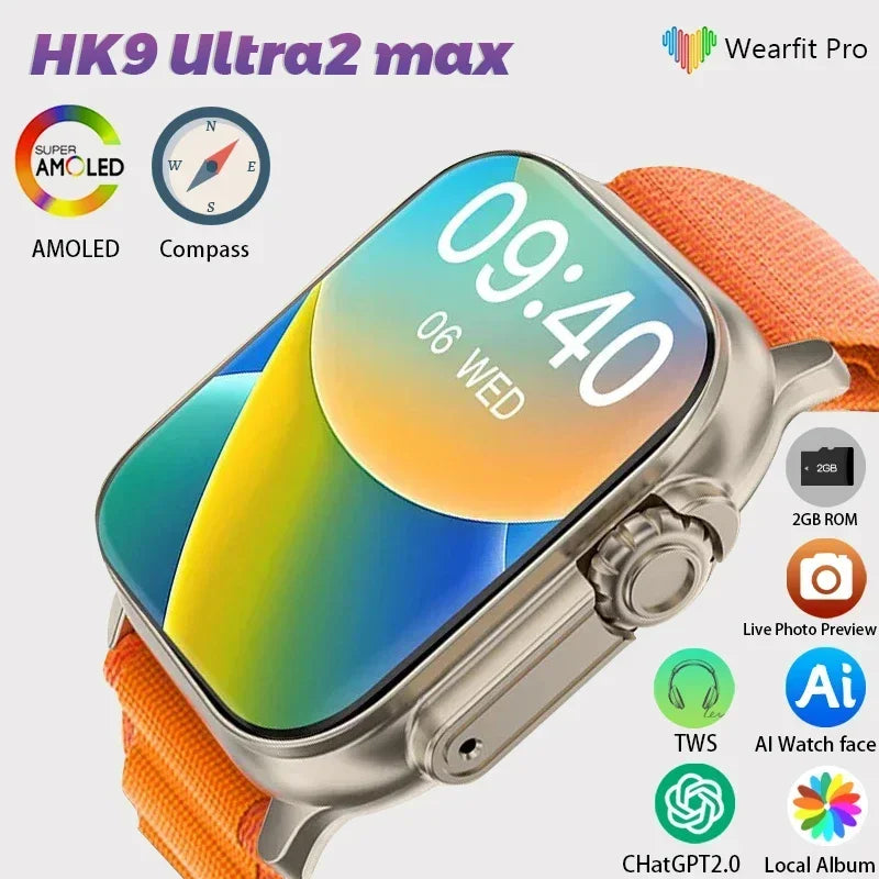 HK9 Ultra 2 Max - 2.02-inch AMOLED Screen Smart Watch with 2GB ROM and AI Watchface