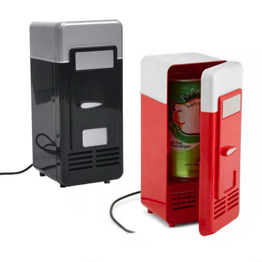 Mini USB Fridge Portable Cooler and Warmer for Beverage Cans - Black and Red