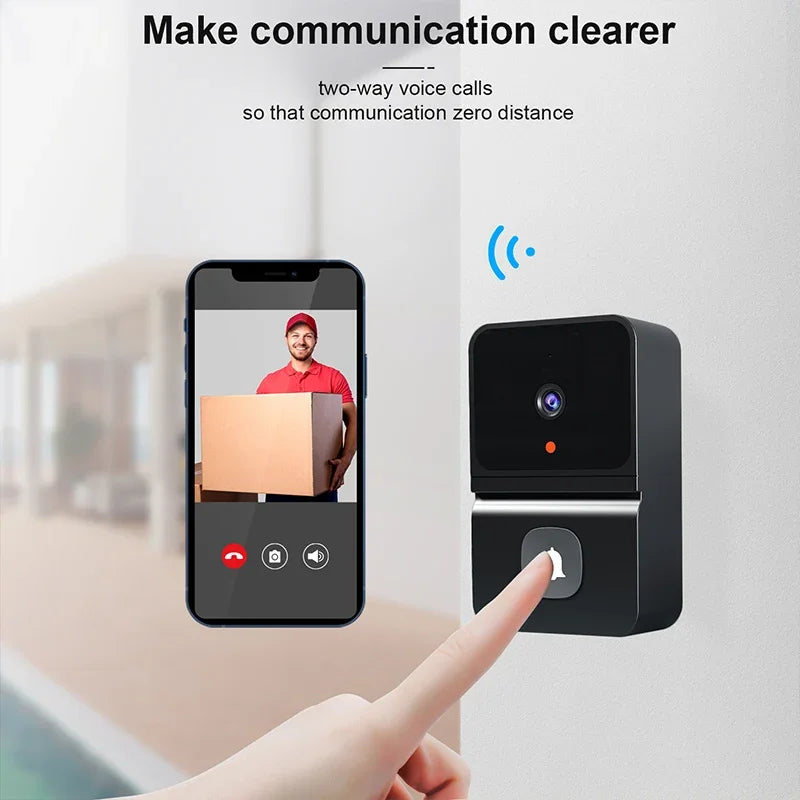 WiFi Video Doorbell with HD Camera, PIR Motion Detection, IR Alarm, Wireless Intercom for Smart Home Security