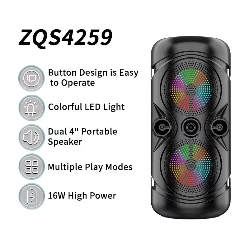 Double 4-Inch Bluetooth Speaker with Colorful Lights and MIC