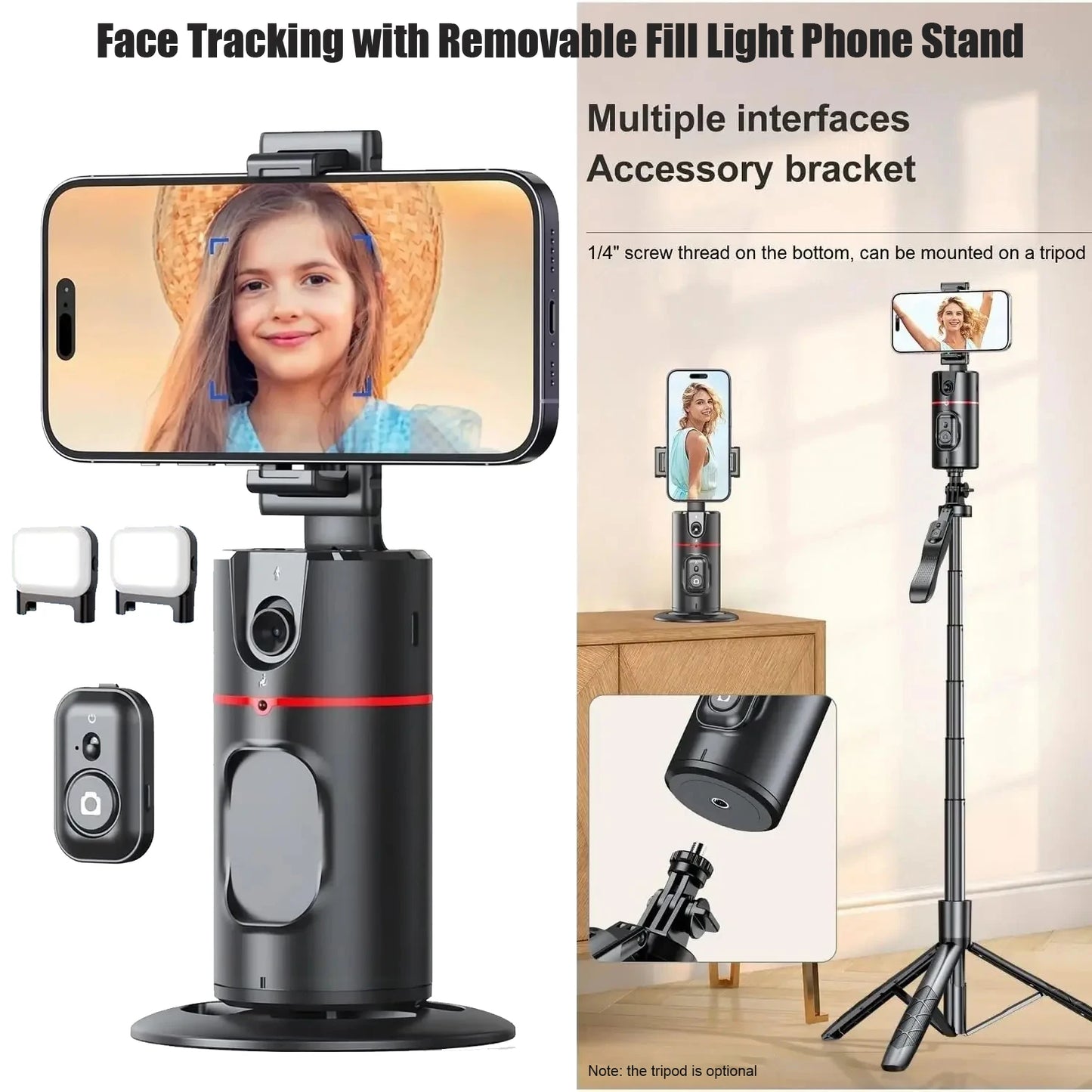 Auto Face Tracking Tripod with Remote - 360° Rotation Auto Tracking Phone Holder Smart Tracking Phone Stand Moving Tripod for iPhone Content Creator Essentials for Video Vlog Live Stream, No App Required