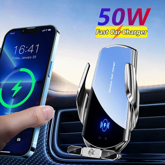 Magnetic Wireless Car Charger with Auto Clamps - 50W Fast Charging