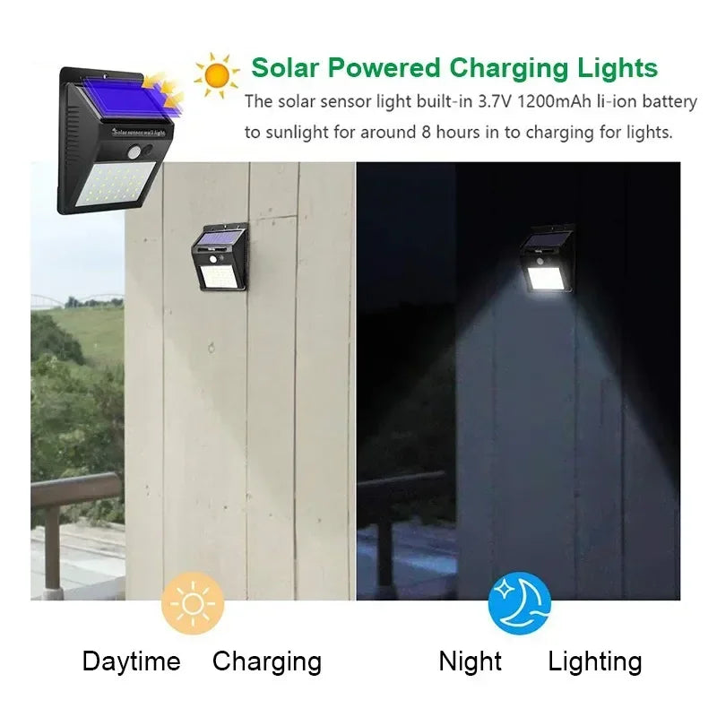 LED Solar Light PIR Motion Sensor Wall Lights - Waterproof Outdoor Solar Lamp Wireless Solar Powered Street Light for Garden Decor