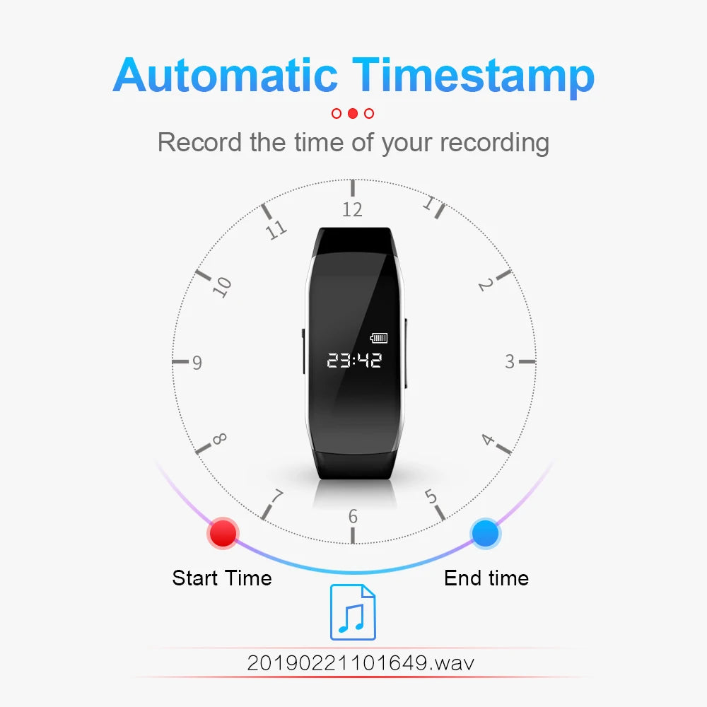 Smart Recording Wristband D5/D6 - Digital Audio Recorder with 8GB Memory, 1080P Camera, and Date-Time Display